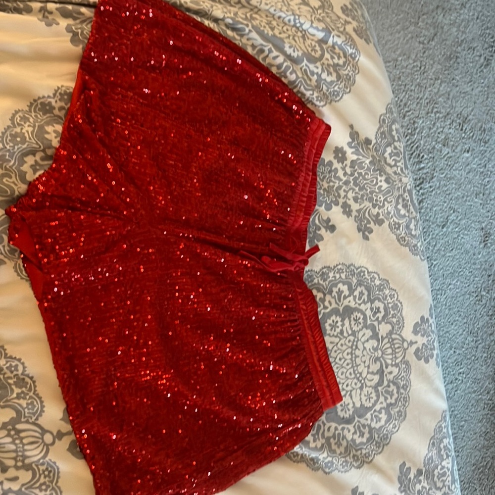 Red sequin shorts